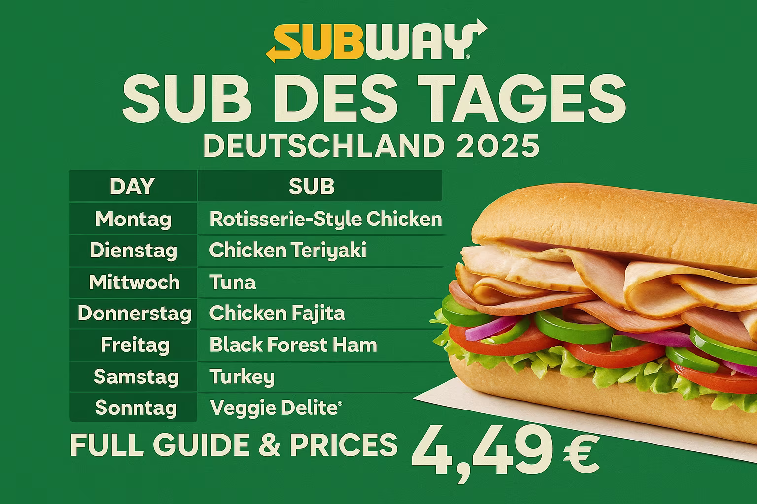 Subway Sub des Tages Angebot in Deutschland